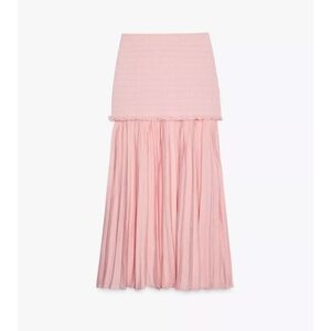 Zara Combination Pink Knit Pleated Long Skirt Sz-M